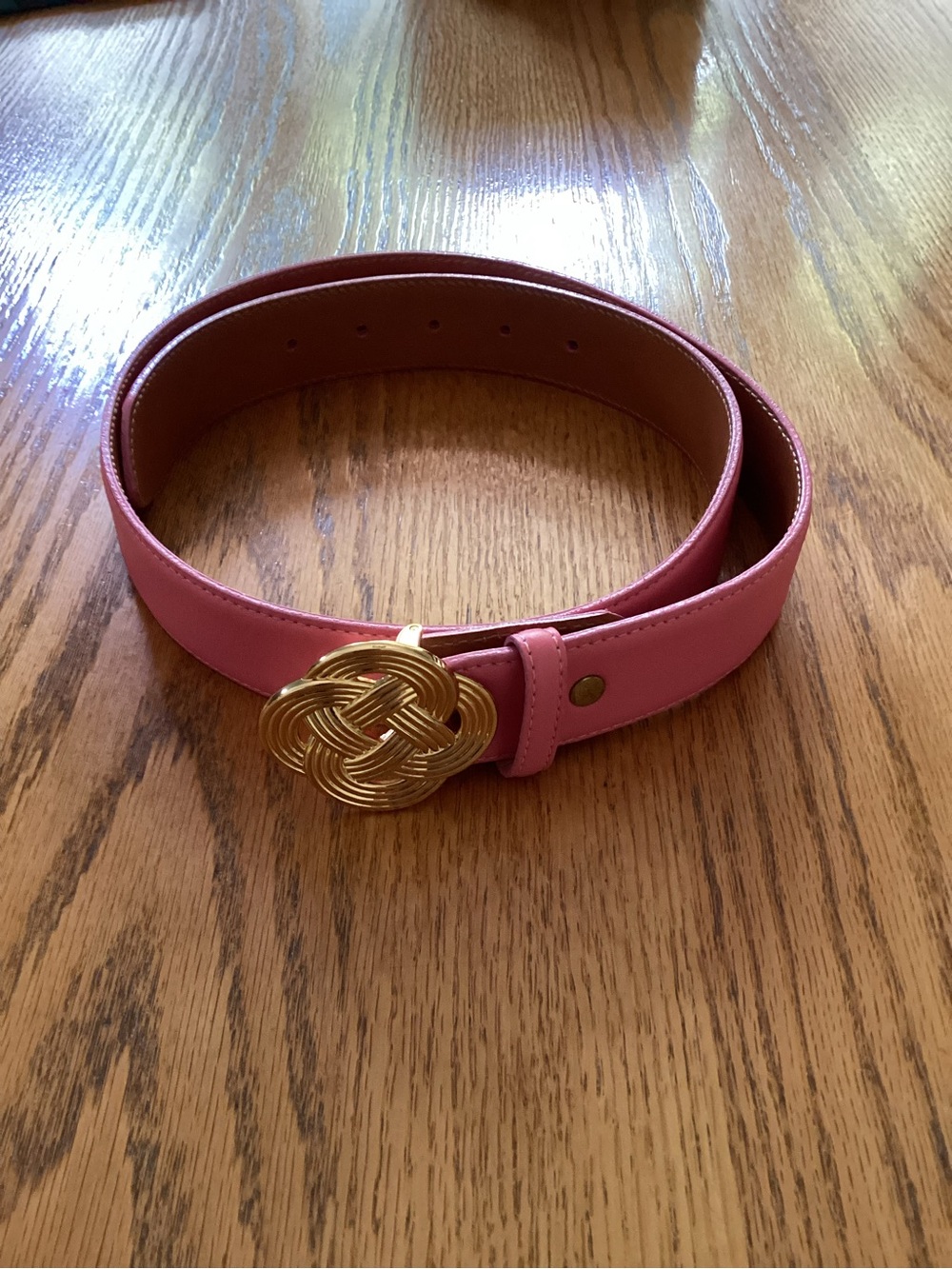 Vineyard Vines Pink Leather Belt with Gold Knot Buckle